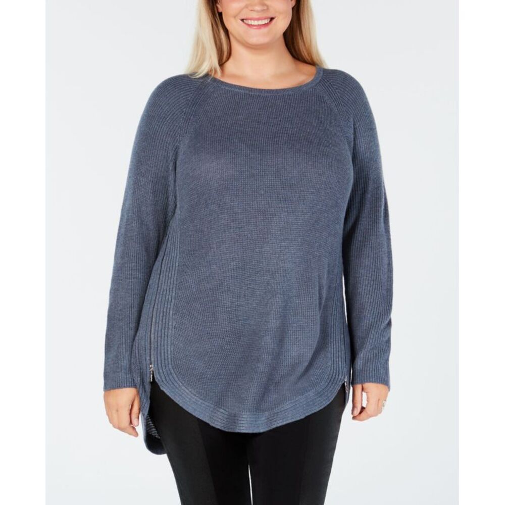 INC International Concepts Plus Size Waffle Knit Side Zip Sweater